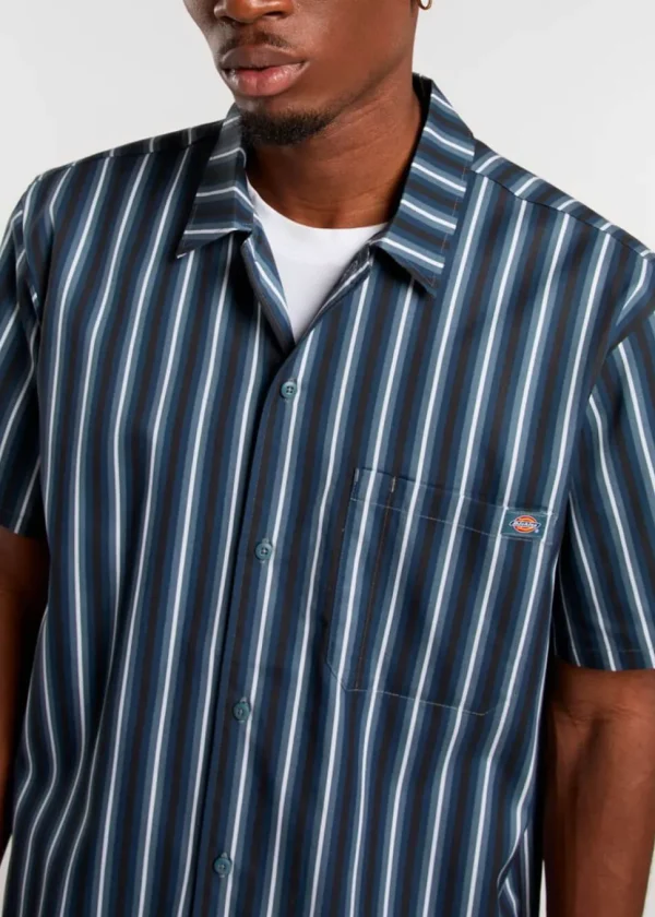 Dickies Multi Stripe Shirt Stormy Weather Blue