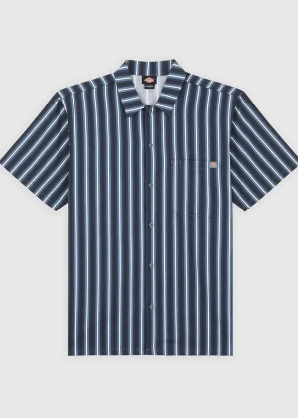 Dickies Multi Stripe Shirt Stormy Weather Blue