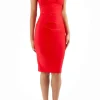 Diva Catwalk Donna Short Sleeves 50's Pencil Dress Electric Red