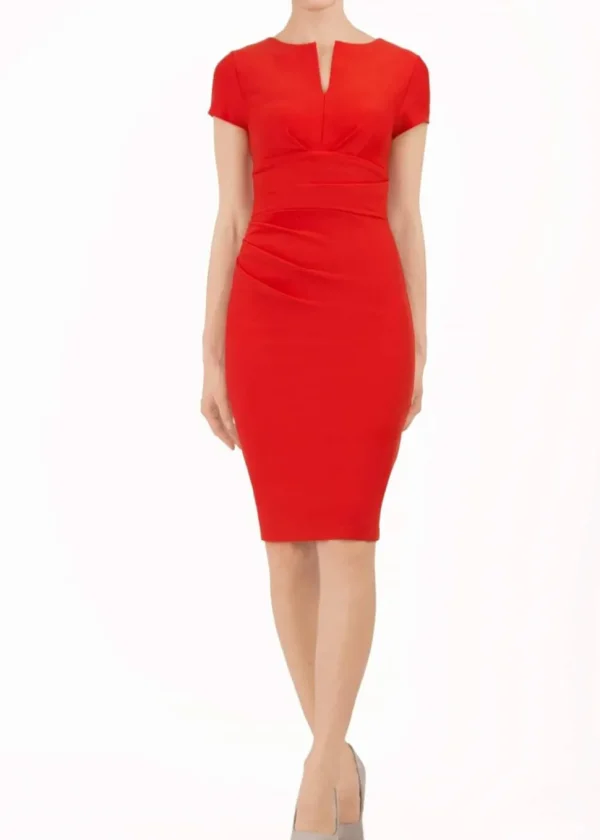 Diva Catwalk Donna Short Sleeves 50's Pencil Dress Electric Red