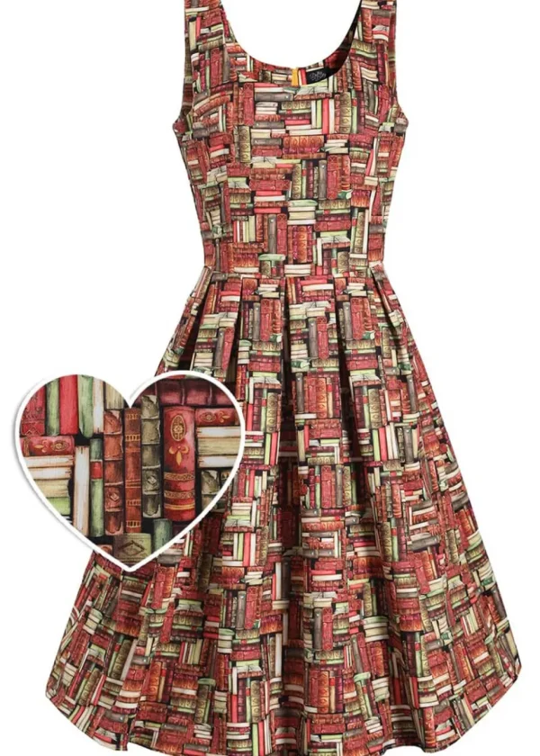 Dolly & Dotty Amanda Book Stack 50's Swing Dress Brown