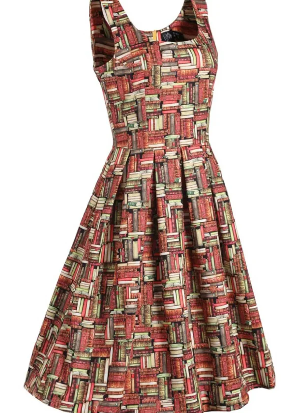 Dolly & Dotty Amanda Book Stack 50's Swing Dress Brown