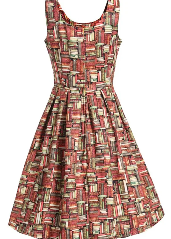 Dolly & Dotty Amanda Book Stack 50's Swing Dress Brown