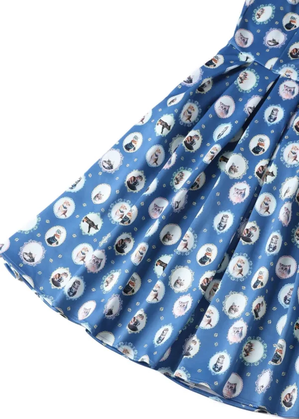 Dolly & Dotty Amanda Cat In the Mirror 50's Swing Dress Blue