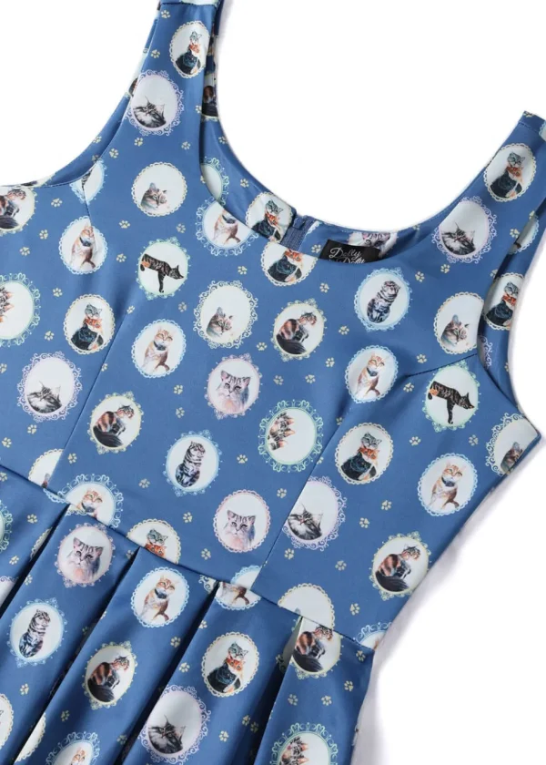 Dolly & Dotty Amanda Cat In the Mirror 50's Swing Dress Blue
