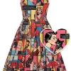 Dolly & Dotty Amanda Cat Lovers Comic 50's Swing Dress Multi