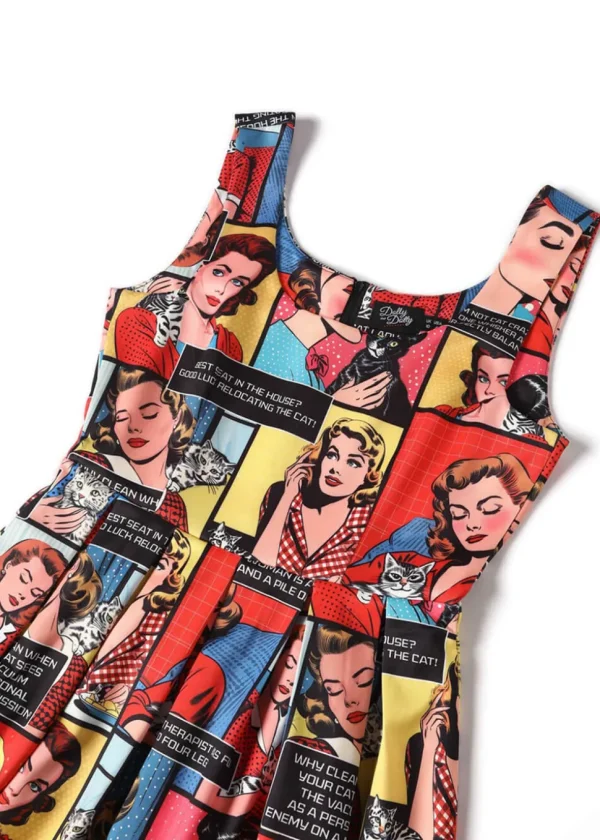 Dolly & Dotty Amanda Cat Lovers Comic 50's Swing Dress Multi