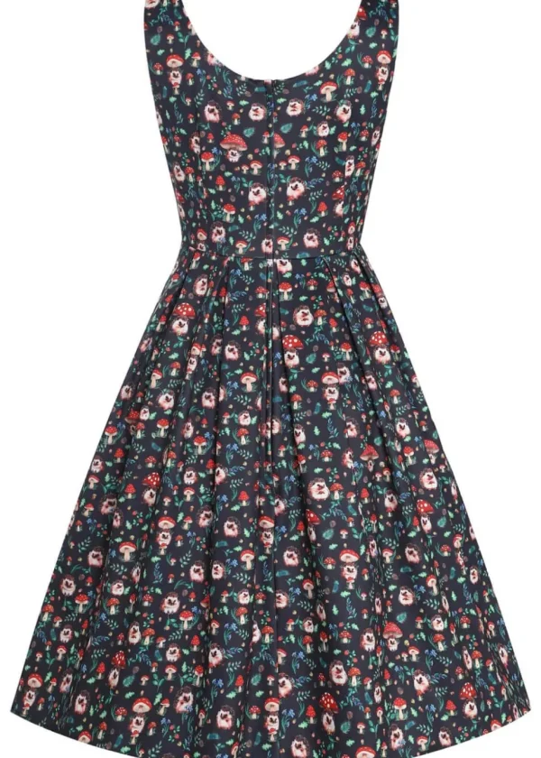 Dolly & Dotty Amanda Hedgehog Mushroom 50's Swing Dress Black