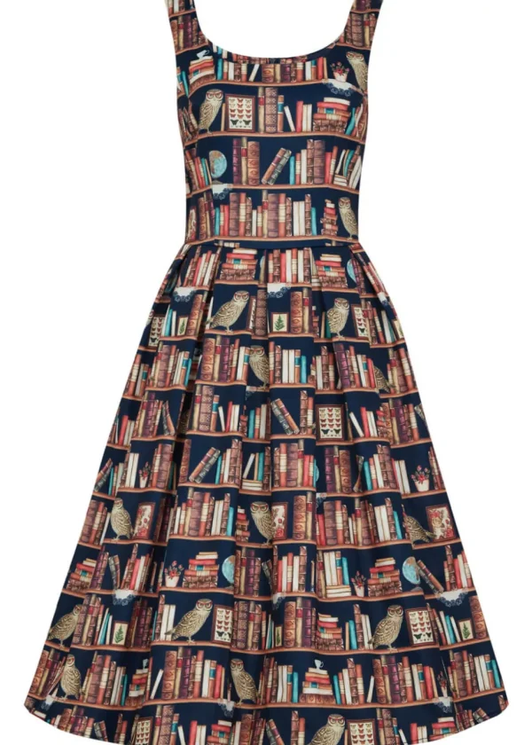 Dolly & Dotty Amanda Library Book Owl 50's Swing Dress Brown