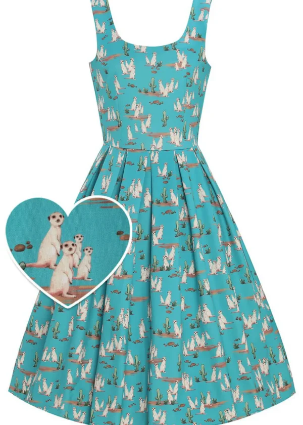 Dolly & Dotty Amanda Meerkat 50's Swing Dress Turquoise