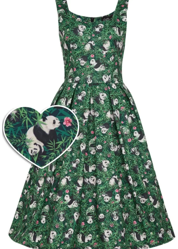 Dolly & Dotty Amanda Panda Bamboo Forest 50's Swing Dress Green