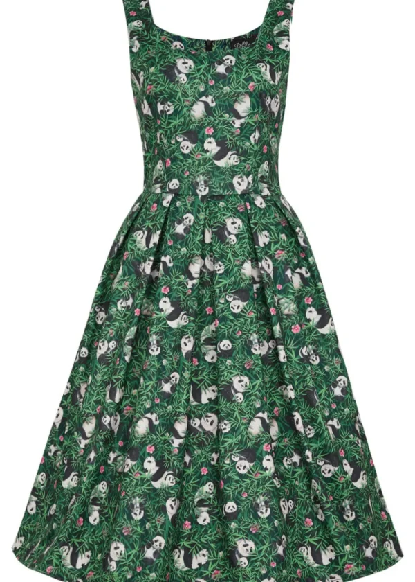 Dolly & Dotty Amanda Panda Bamboo Forest 50's Swing Dress Green