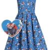 Dolly & Dotty Amanda Red Panda 50's Swing Dress Blue