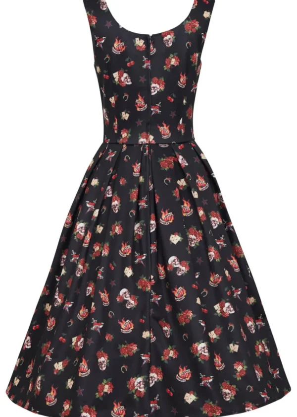Dolly & Dotty Amanda Rockabilly Skull Rose 50's Swing Dress Black