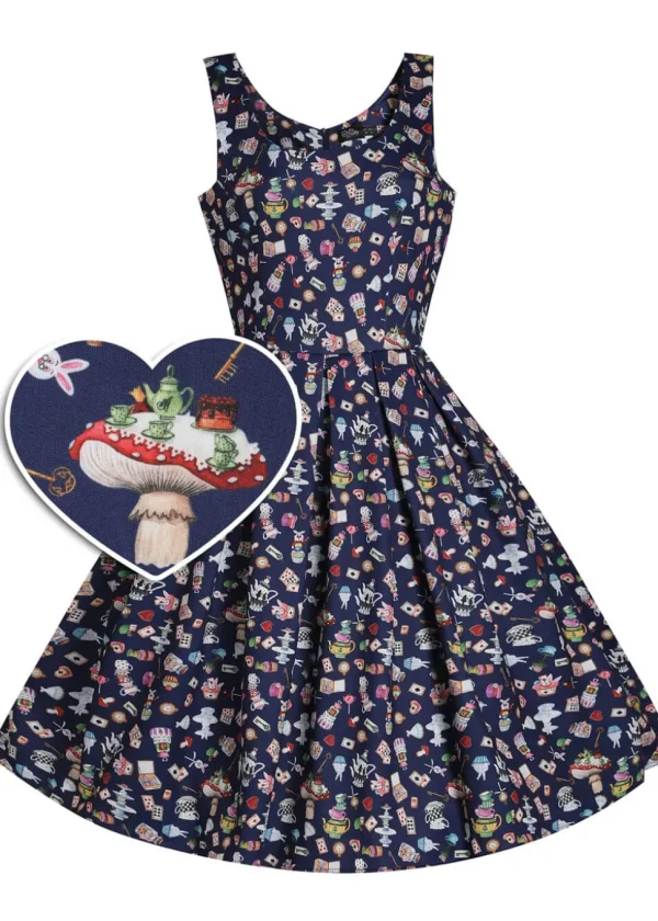 Dolly & Dotty Amanda Wonderland 50's Swing Dress Navy