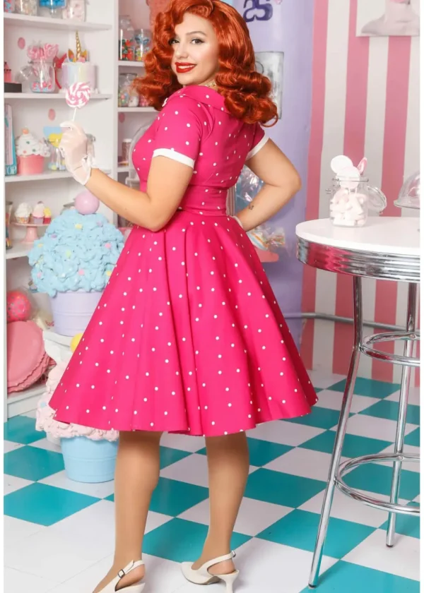 Dolly & Dotty Darlene Polkadot 50's Swing Dress Hot Pink