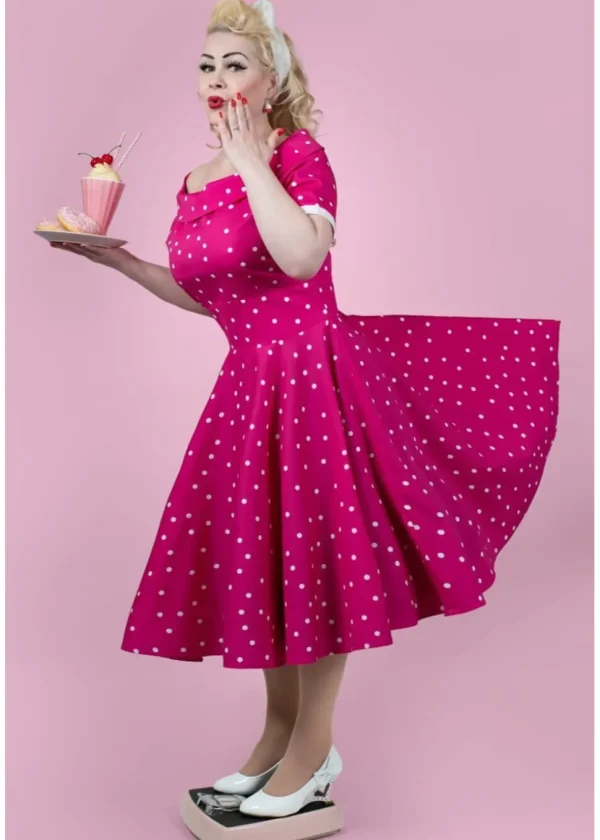 Dolly & Dotty Darlene Polkadot 50's Swing Dress Hot Pink