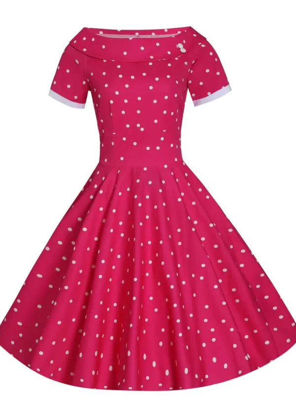 Dolly & Dotty Darlene Polkadot 50's Swing Dress Hot Pink