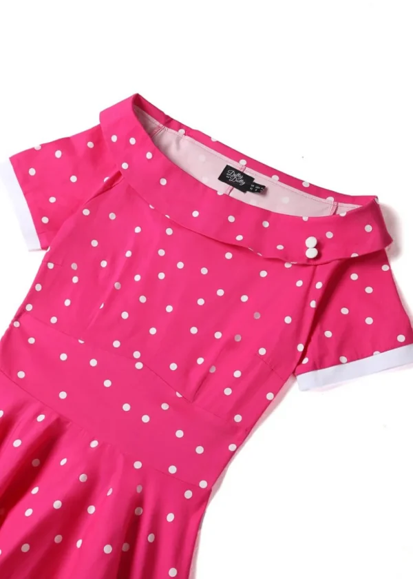 Dolly & Dotty Darlene Polkadot 50's Swing Dress Hot Pink