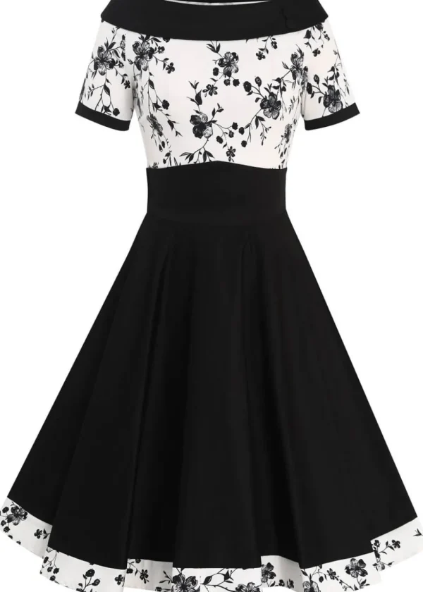 Dolly & Dotty Darlene Rose 50's Swing Dress Black White