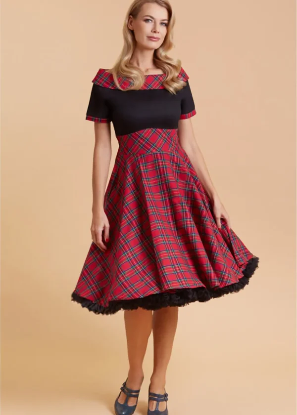 Dolly & Dotty Darlene Tartan 50's Swing Dress Red