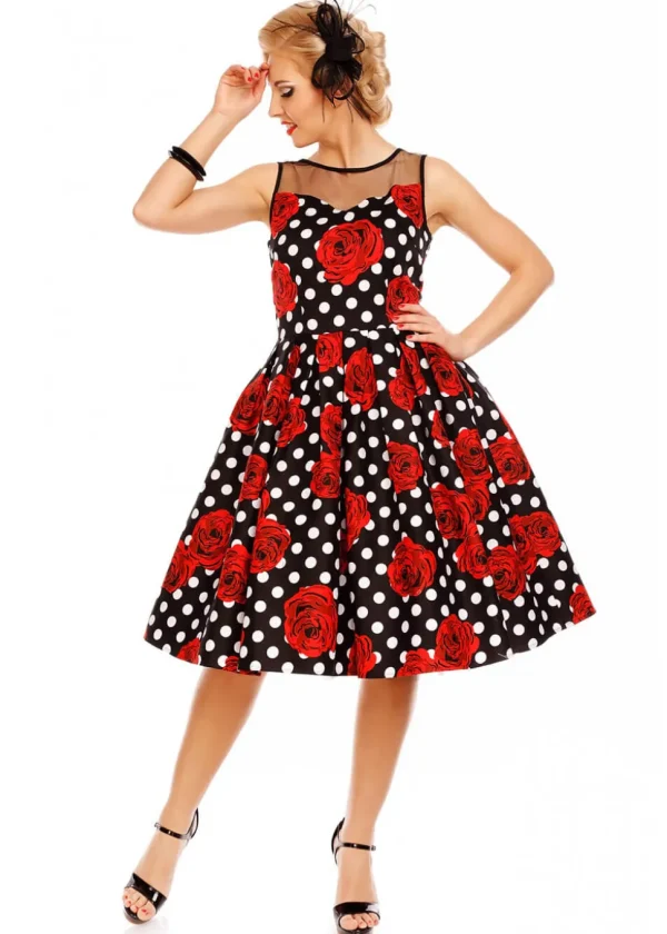 Dolly & Dotty Elizabeth Roses and Polkadots 50's Swing Dress