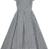 Dolly & Dotty Lily Dogtooth 50's Swing Dress Black White