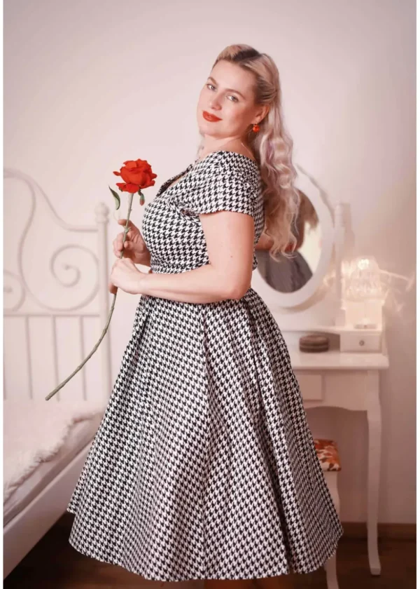 Dolly & Dotty Lily Dogtooth 50's Swing Dress Black White
