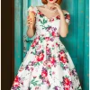 Dolly & Dotty Lily Floral 50's Swing Dress White