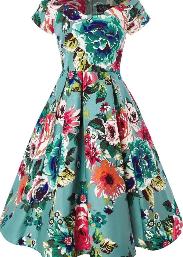 Dolly & Dotty Lily Floral 50's Swing Dress Blue