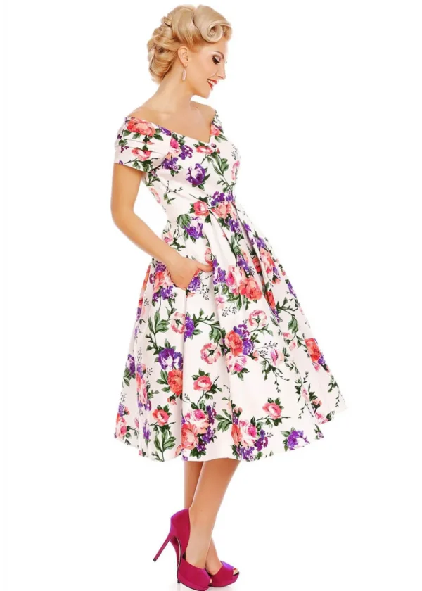 Dolly & Dotty Lily Floral 50's Swing Dress White