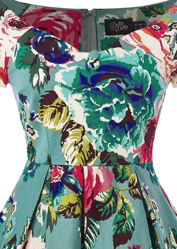 Dolly & Dotty Lily Floral 50's Swing Dress Blue