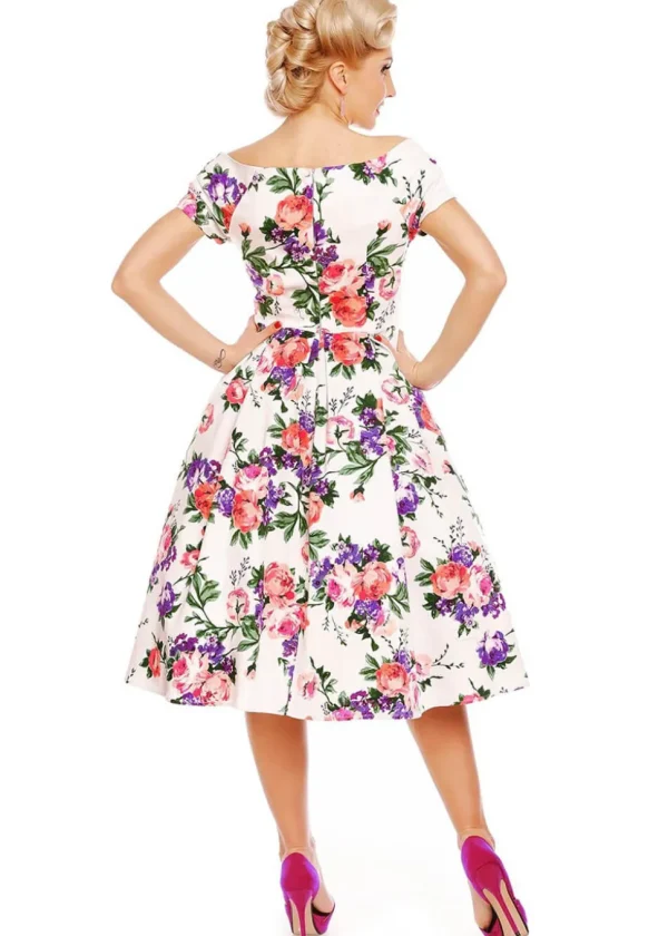 Dolly & Dotty Lily Floral 50's Swing Dress White