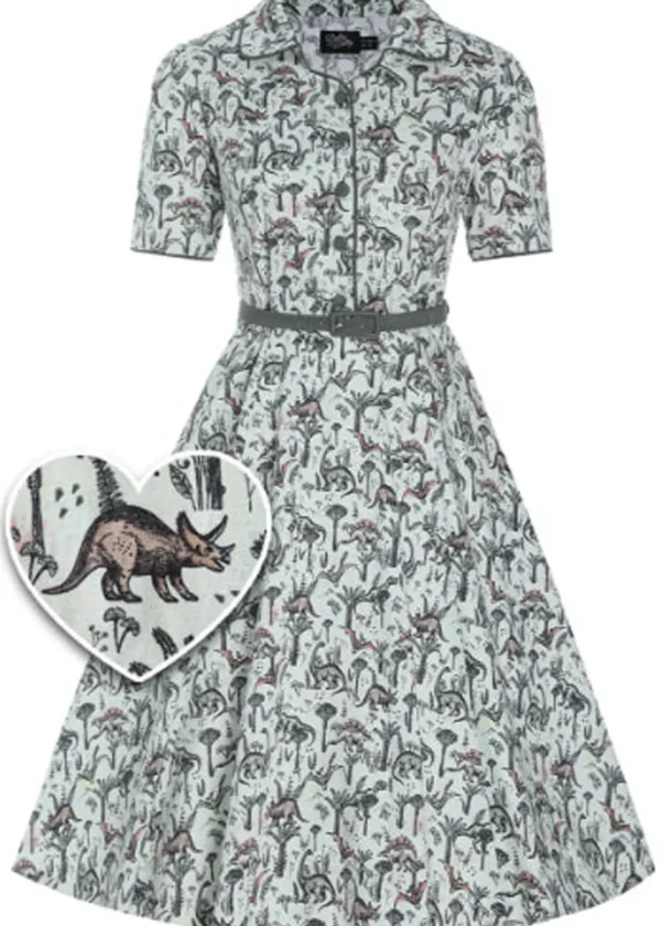 Dolly & Dotty Penelope Dinosaur Forest 50's Swing Dress Green