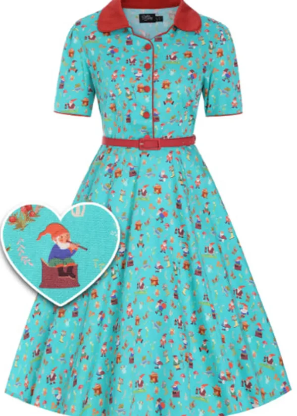 Dolly & Dotty Penelope Garden Gnome 50's Swing Dress Light Green
