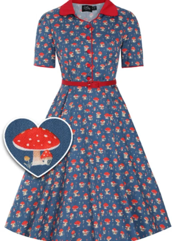 Dolly & Dotty Penelope Mushroom 50's Swing Dress Blue