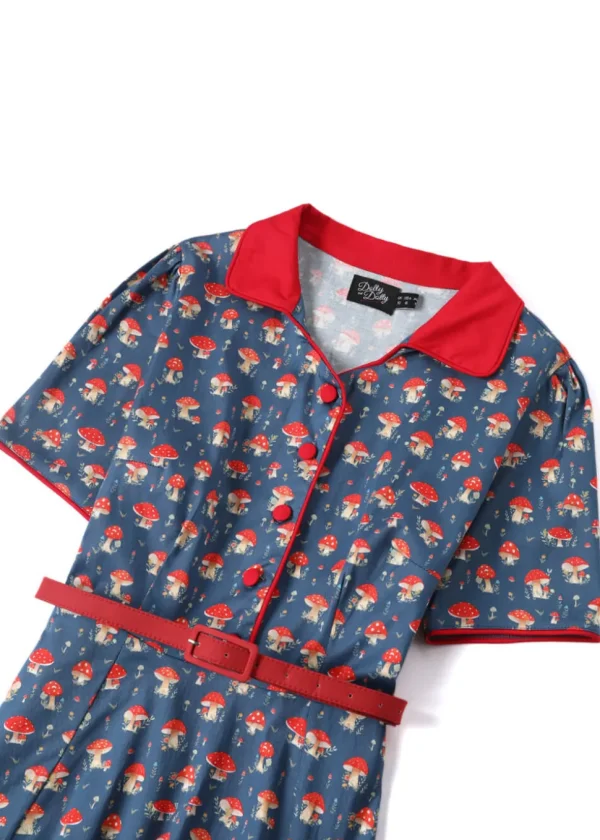 Dolly & Dotty Penelope Mushroom 50's Swing Dress Blue