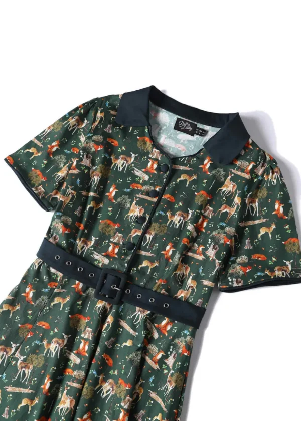 Dolly & Dotty Penelope Woodland 50's Swing Dress Dark Green