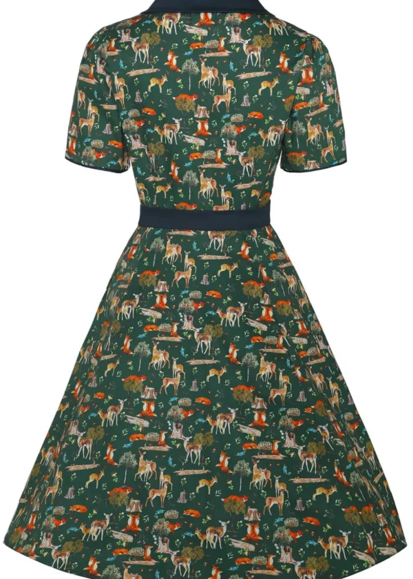 Dolly & Dotty Penelope Woodland 50's Swing Dress Dark Green