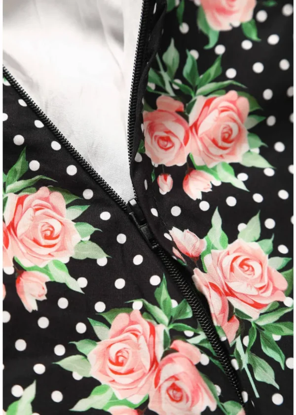 Dolly & Dotty Poppy Roses & Polkadot 40's Swing Dress Black
