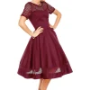 Dolly & Dotty Tess Embroided 50's Swing Dress Burgundy