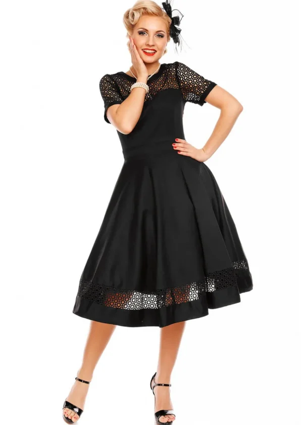 Dolly & Dotty Tess Embroided 50's Swing Dress Black