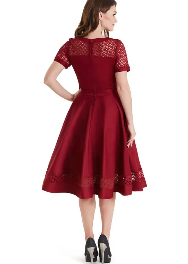 Dolly & Dotty Tess Embroided 50's Swing Dress Burgundy