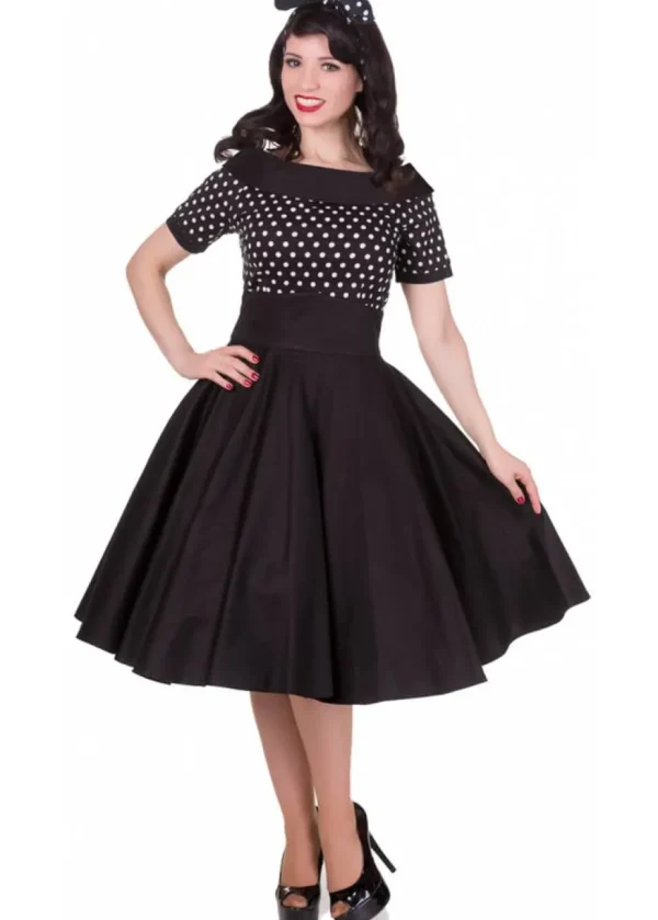 Dolly & Dotty Darlene Polkadot 50's Swing Dress Black