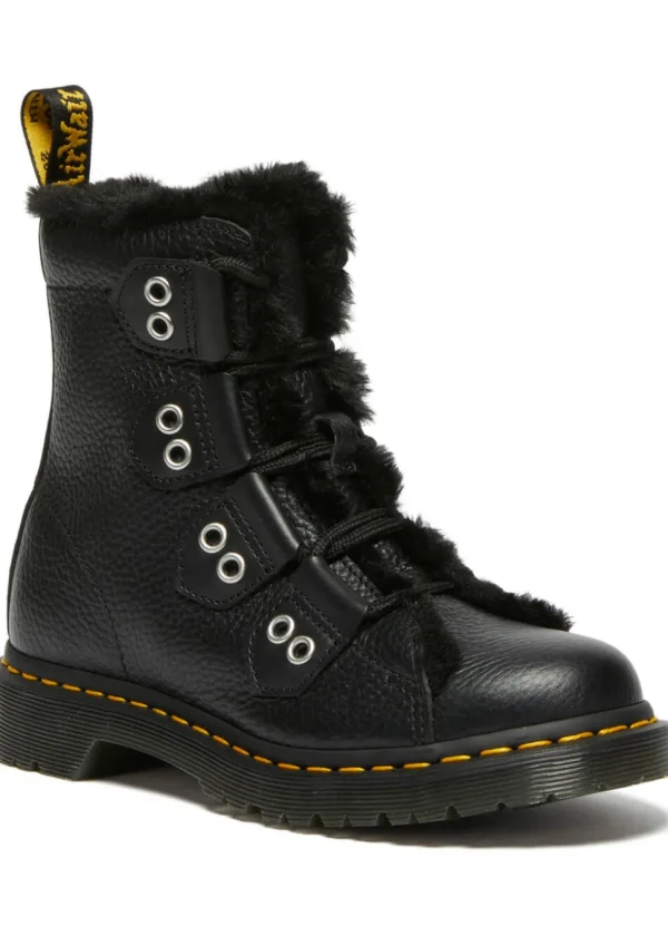 Dr. Martens 1460 Ghillie LTT FL Faux-Fur Lined Soft Leather Boots Black