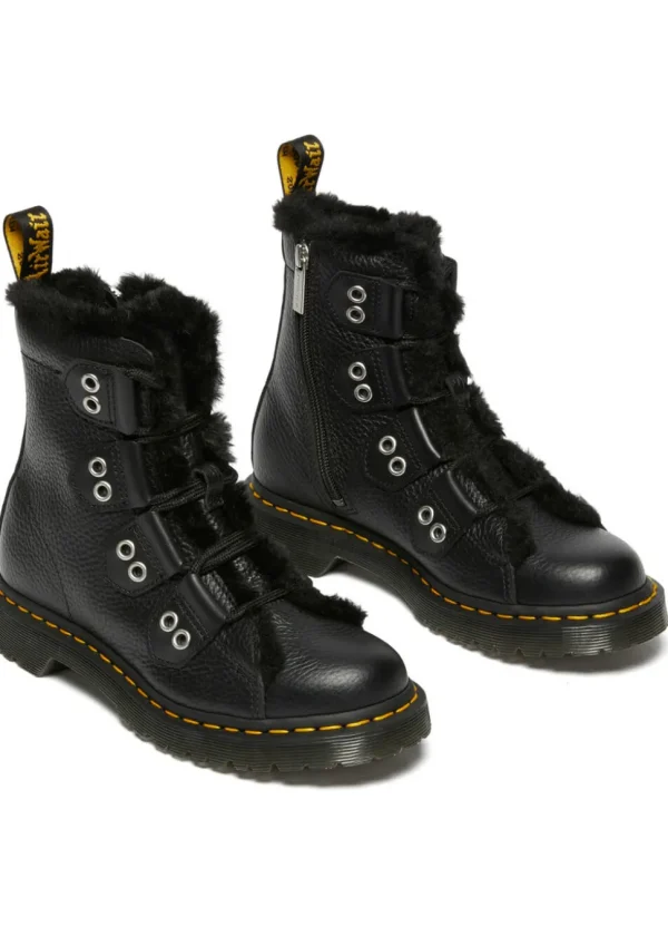 Dr. Martens 1460 Ghillie LTT FL Faux-Fur Lined Soft Leather Boots Black