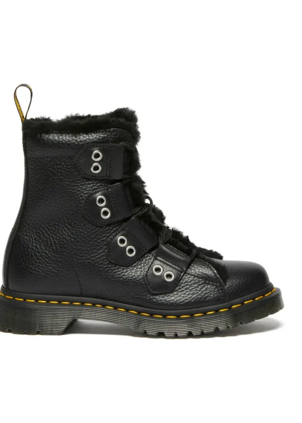 Dr. Martens 1460 Ghillie LTT FL Faux-Fur Lined Soft Leather Boots Black