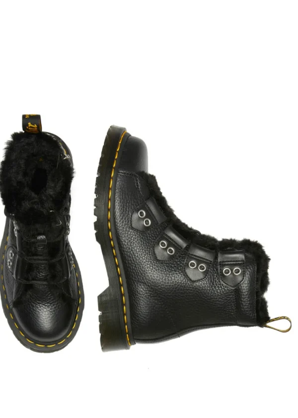 Dr. Martens 1460 Ghillie LTT FL Faux-Fur Lined Soft Leather Boots Black
