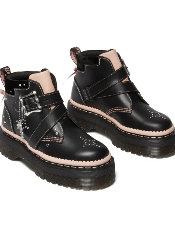 Dr. Martens Caitie Leather Platform Boots Black Pink