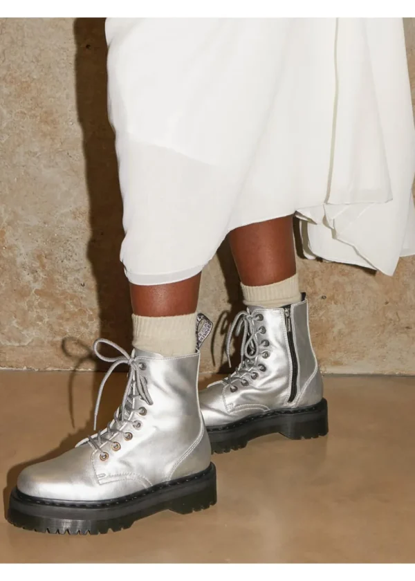 Dr. Martens Jadon Metallic Leather Platform Boots Silver